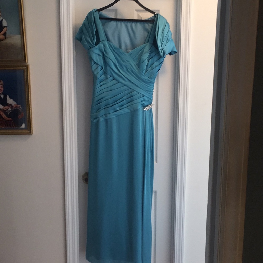 Teal Formal Gown with jewel broche